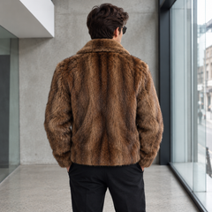 Men's Premium Brown Faux Fur Jacket – Luxury Winter Collection