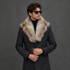 Men's Luxury Charcoal Grey Overcoat with Fur Collar – AL CANDRA