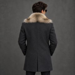 Men's Luxury Charcoal Grey Overcoat with Fur Collar – AL CANDRA