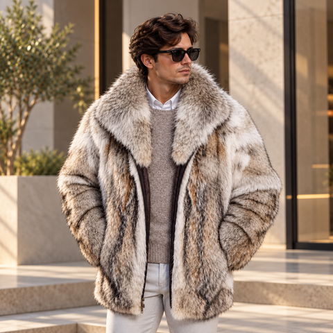 AL CANDRA Men's Arctic Silver Luxury Fur Jacket
