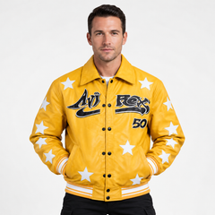 Men's Mustard Faux-Leather Bomber Jacket