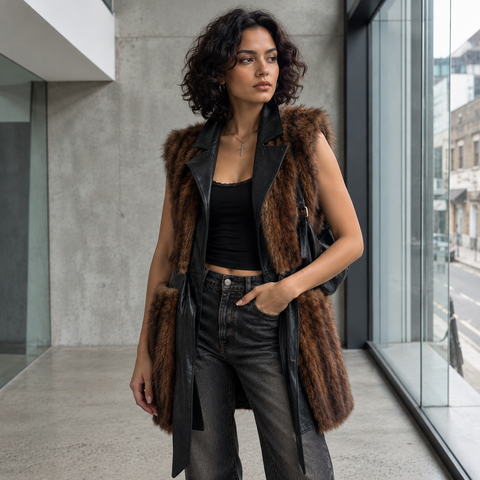 Women’s Leather & Fur Long Vest | AL CANDRA