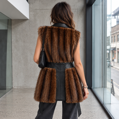 Women’s Leather & Fur Long Vest | AL CANDRA
