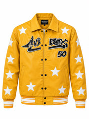 Men's Mustard Faux-Leather Bomber Jacket